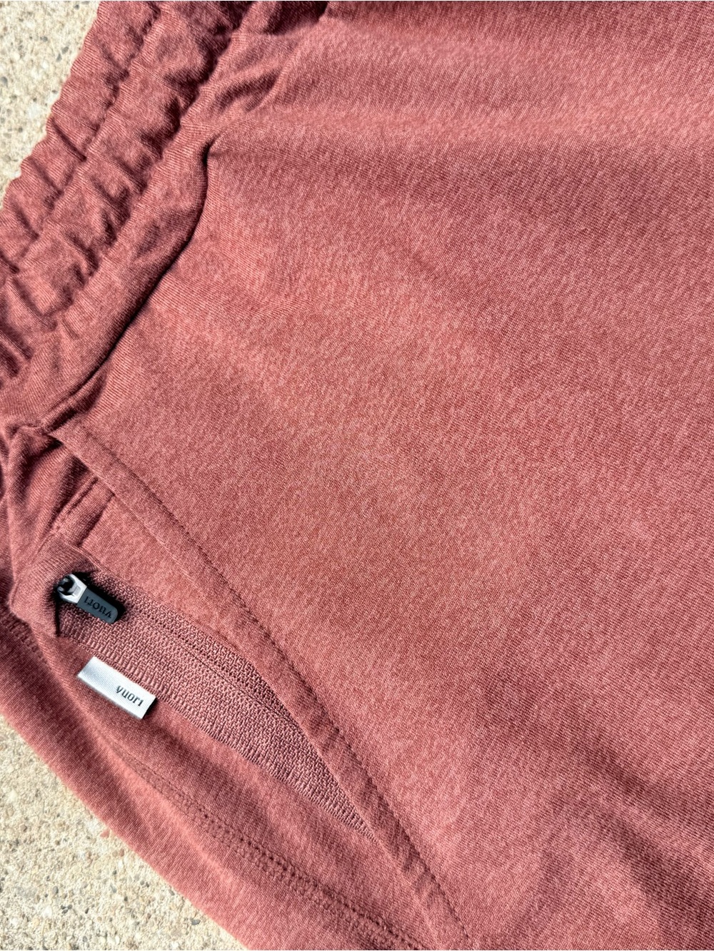 Vuori Men's Athletic Shorts in Rust Brown with Gray Drawstring - Picture 6 of 6